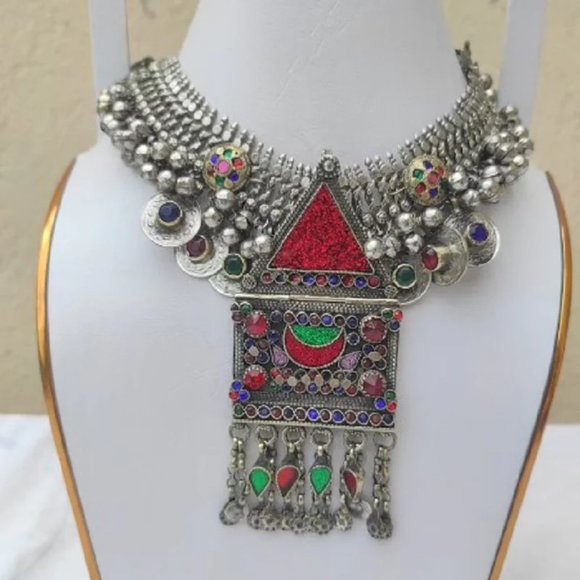 Vintage Kuchi Choker with Colourful Glass Stones - Picture 2 of 3